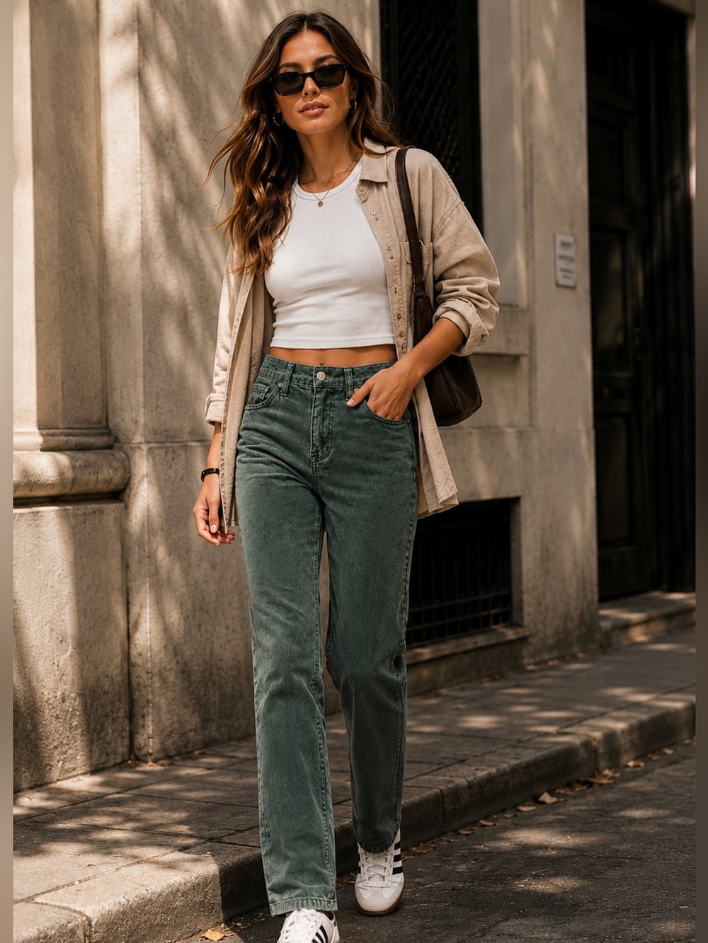 American Eagle Mom Straight Corduroy Pants Green Size 4 Stretch